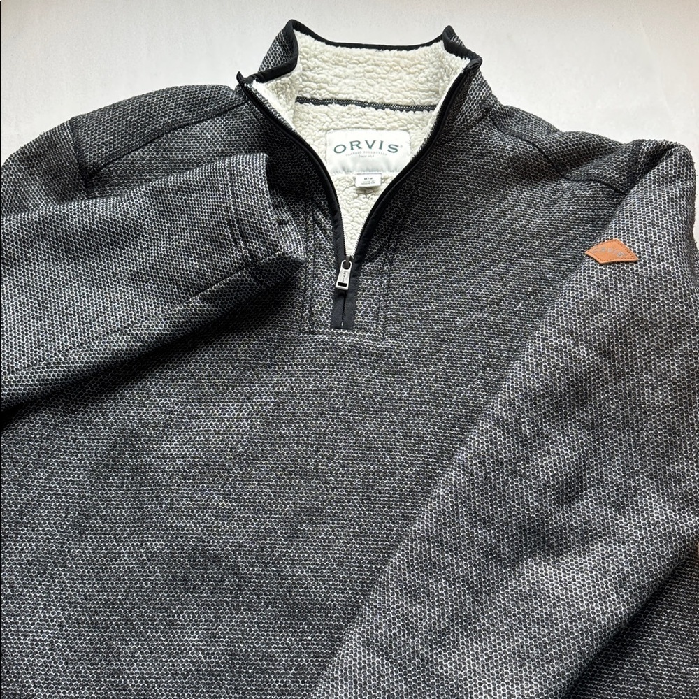 Orvis Mens M Brighton Sherpa lined Pullover 1/4 Zip Black/White warm outdoors